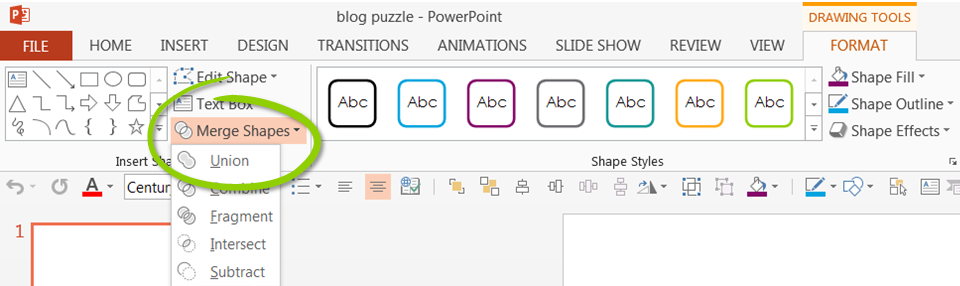 create puzzle graphic PowerPoint step  2 merge shapes