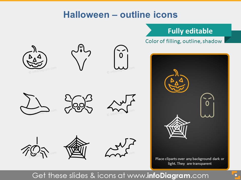 ikony Halloween konturowe PowerPoint