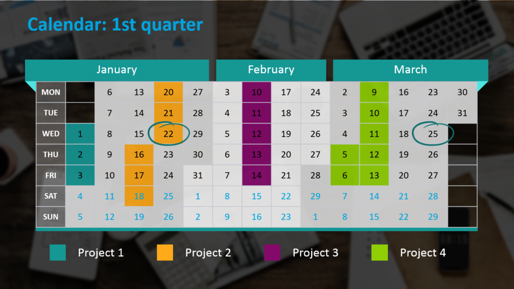 kalendarz na pierwszy kwartał PowerPoint
