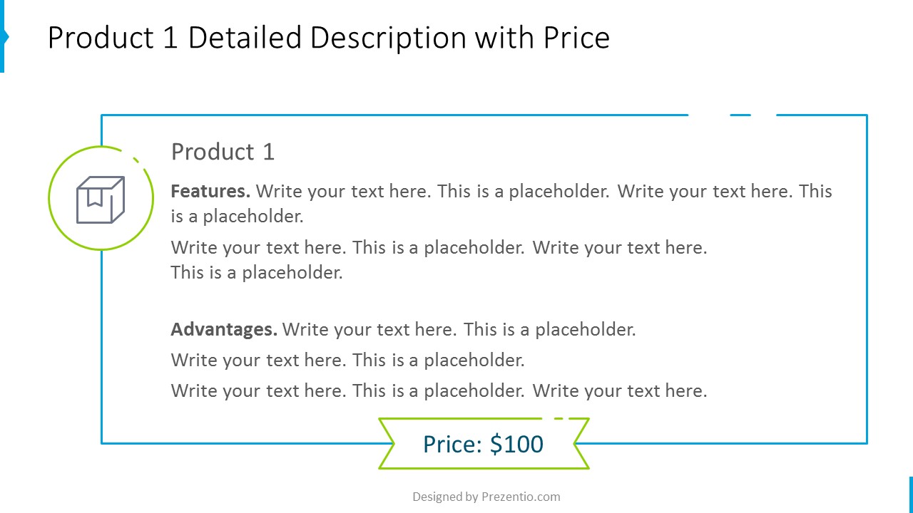 slajd ze szczegółowym opisem produktu i ceną PowerPoint
