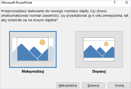 maksymalizuj slajd lub dopasuj slajd MS PowerPoint