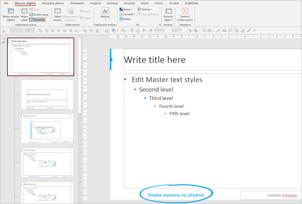 nieedytowalna stopka w PowerPoint
