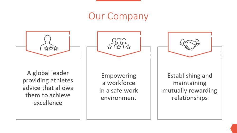 slide with the company description illustrated with icons - prezentio PowerPoint design