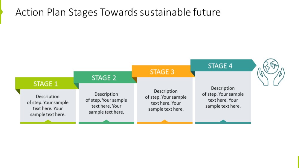 Slide with graphical action plan stages - prezentio slides design