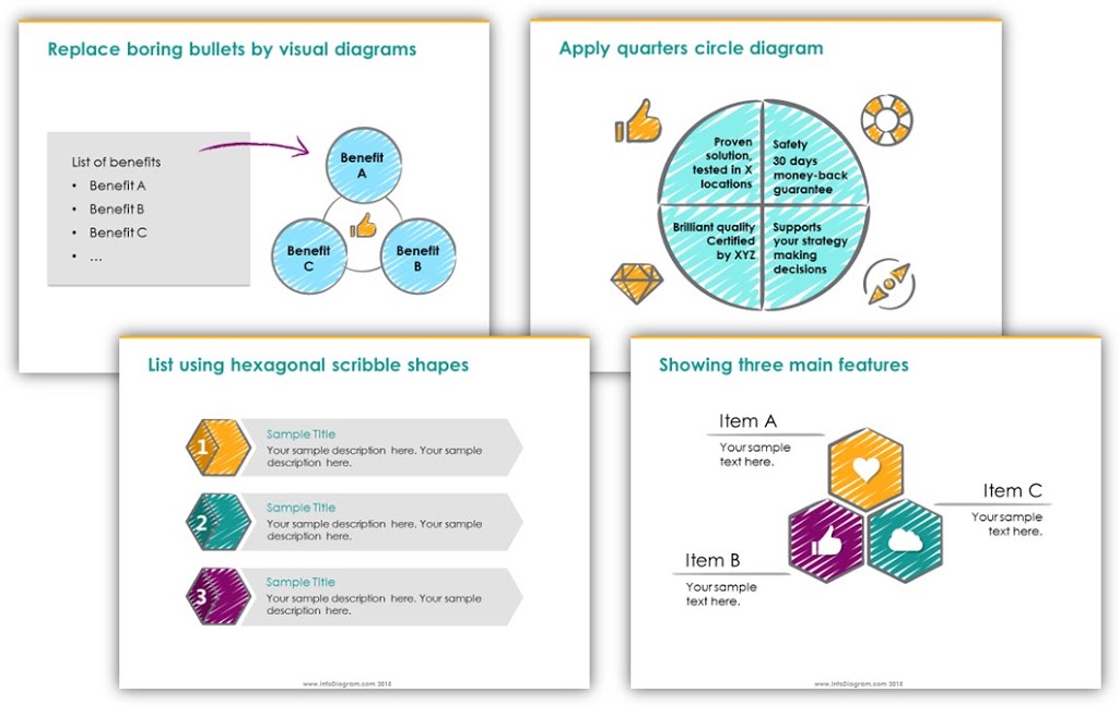 text and shapes PowerPoint creative slides